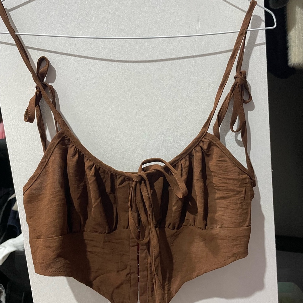 ‼️SOLD‼️Cider Brown Asymmetrical Tie-Front Camisole